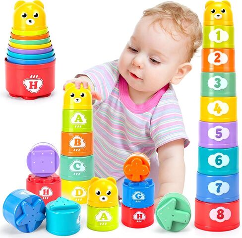Stacking Cups for Babies 6-12 Months, Baby Stacking Cups Toys for Toddlers | Stacking Blocks for Toddlers 1-3, Stacking Cups & Teething Toy for Babies 6-12 Months Montessori Educational or Bath Fun in Kuwait