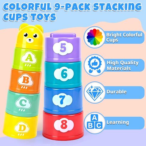 Stacking Cups for Babies 6-12 Months, Baby Stacking Cups Toys for Toddlers | Stacking Blocks for Toddlers 1-3, Stacking Cups & Teething Toy for Babies 6-12 Months Montessori Educational or Bath Fun in Kuwait