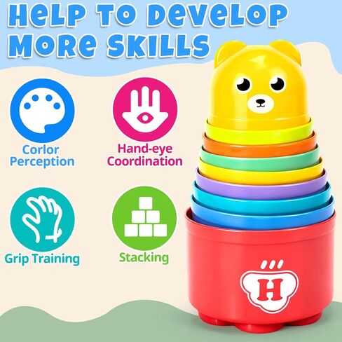 Stacking Cups for Babies 6-12 Months, Baby Stacking Cups Toys for Toddlers | Stacking Blocks for Toddlers 1-3, Stacking Cups & Teething Toy for Babies 6-12 Months Montessori Educational or Bath Fun in Kuwait