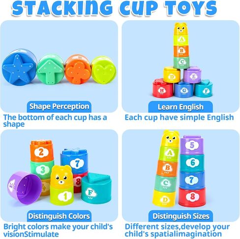 Stacking Cups for Babies 6-12 Months, Baby Stacking Cups Toys for Toddlers | Stacking Blocks for Toddlers 1-3, Stacking Cups & Teething Toy for Babies 6-12 Months Montessori Educational or Bath Fun in Kuwait