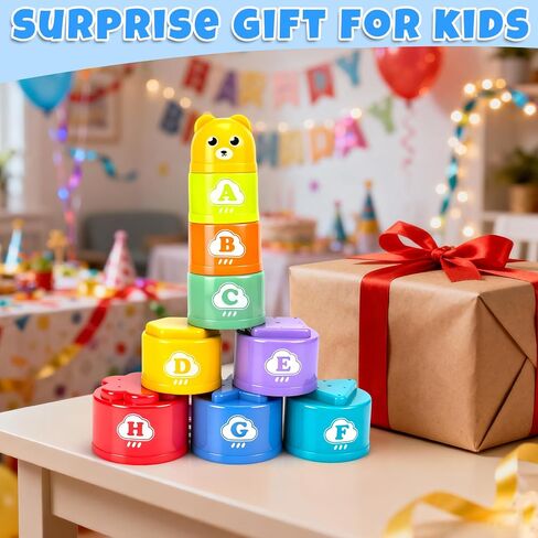 Stacking Cups for Babies 6-12 Months, Baby Stacking Cups Toys for Toddlers | Stacking Blocks for Toddlers 1-3, Stacking Cups & Teething Toy for Babies 6-12 Months Montessori Educational or Bath Fun in Kuwait