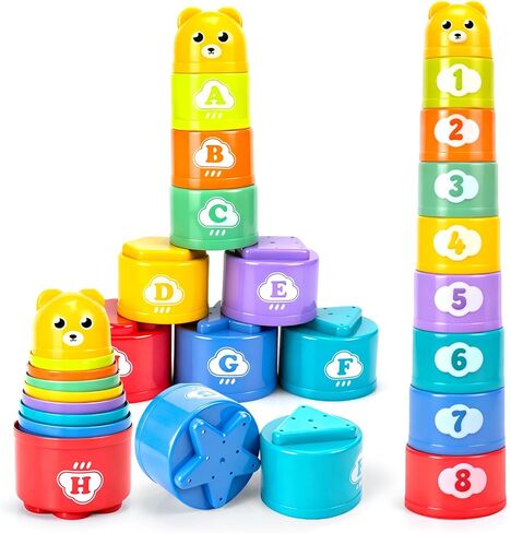 Stacking Cups for Babies 6-12 Months, Baby Stacking Cups Toys for Toddlers | Stacking Blocks for Toddlers 1-3, Stacking Cups & Teething Toy for Babies 6-12 Months Montessori Educational or Bath Fun in Kuwait