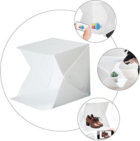 POPETPOP 20cm Portable Folding Photography Light Box Tent with Dual LED Light Strips with 6 Colored Backdrops for Product Studio Shooting in Kuwait