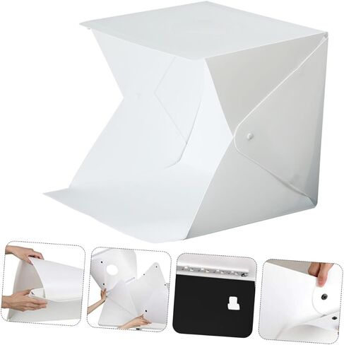 POPETPOP 20cm Portable Folding Photography Light Box Tent with Dual LED Light Strips with 6 Colored Backdrops for Product Studio Shooting in Kuwait