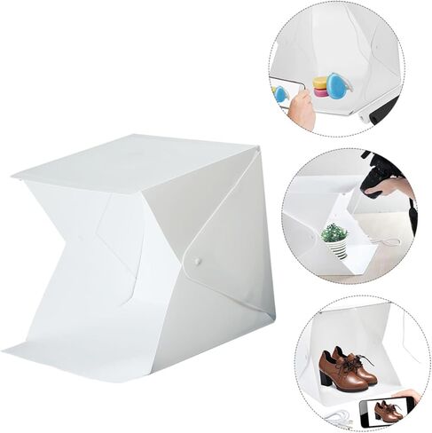 POPETPOP 20cm Portable Folding Photography Light Box Tent with Dual LED Light Strips with 6 Colored Backdrops for Product Studio Shooting in Kuwait