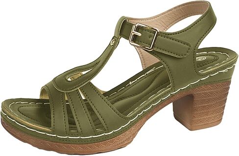 Rungion Women's Summer Block Heel Sandals Fashion Open Toe Ankle Strap Chunky Heeled Dressy Shoes Comfort Slip-On Wedges in Kuwait