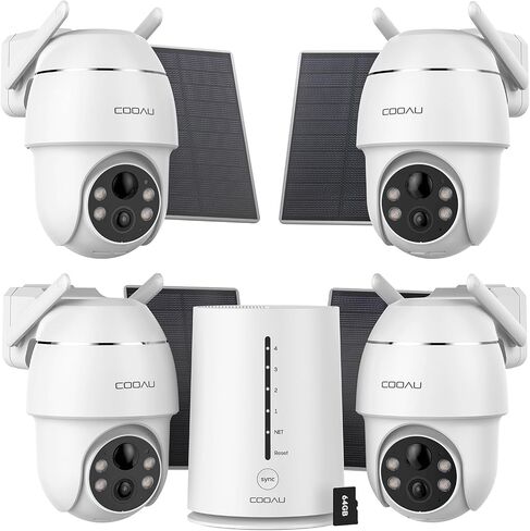 COOAU 4MP Solar Security Camera Wireless Outdoor System with a 64GB Card | No Subscription Fees, Dual-Band 5G & 2.4G Wi-Fi 6, High-Power Solar Panels, 360° Whole-Home Monitoring in Large Homes in Kuwait