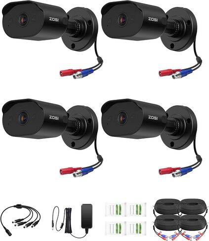ZOSI 4 Pack 1080p Wired Security Camera with Audio, 2MP TVI Bullet Camera | 80ft IR Night Vision, 90° Wide View, IP66 Weatherproof, BNC Wired Surveillance CCTV Camera in Kuwait