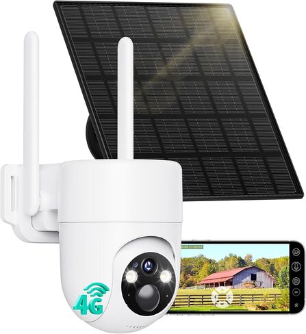 LIWAN Cellular Security Camera, No WiFi Needed, 360° Live View Off Grid Cam | 4G LTE Solar Security Camera with SIM Card, 2K Color Night Vision, Wireless Outdoor Camera for Farm, Cabin, Construction Site in Kuwait