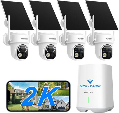 6MP Security Cameras Outdoor Wireless,Solar Powered Dual Lens Home Security Camera System,4-Cam Kit,64GB Local Storage,No Monthly Fee,AI Motion Tracking,2K Color Night Vision,5G & 2.4G WiFi in Kuwait