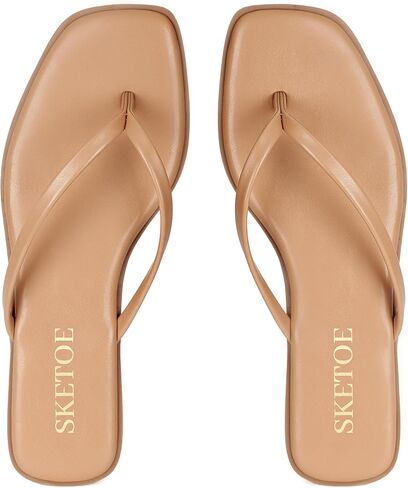 Women Square Toe Leather Flip Flops Lightweight Flat Thong Sandals Summer Beach Vacation Dressy Comfort Slides Tapue 9.5 in Kuwait