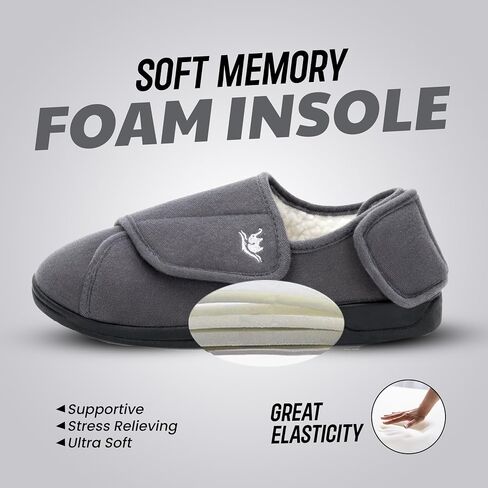 Diabetic Slippers Women, Lymphedema Shoes, Edema Shoes Swollen Feet, Indoor and Outdoor Hook and Loop, Non Slip House Shoes (Grey/White, 10 WIDE) in Kuwait