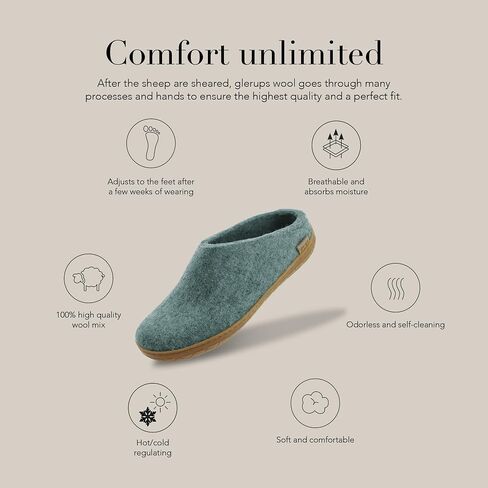 Glerups 100% quality wool mix Slipper with rubber sole - Unisex Slip-on - North Sea in Kuwait