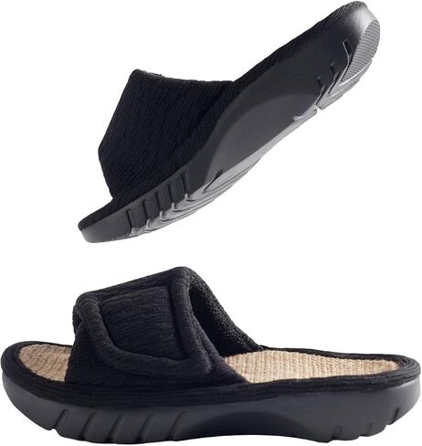 Loota Cushion Slides for Women and Men, Contoured Support Adjustable House Shoes with Deep Heel Cup, 1.5 Inch Thick Sole, Breathable Cotton Linen Open Toe Slippers, Non-Slip Indoor Sandals in Kuwait