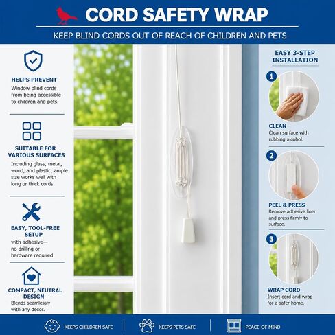 Cardinal Gates Window Blind Cord Holders, 3 Pack | Adhesive cord cleats keep blind and curtain cords wound and out of reach. Installs without tools or screws. in Kuwait