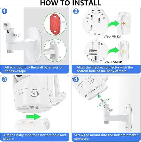 Adjustable Baby Monitor Wall Mount for VTech VM901/VM924/VM923/VM928, Full-Range View and Easy Installation Without Drilling in Kuwait