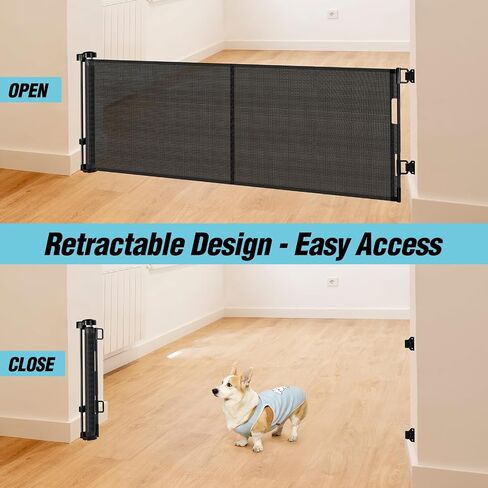 24 Inches Tall Retractable Baby Gates for Doorways, Short Dog Gates to Step Over, Extends up to 55" Wide, Reinforced Mesh Baby Gate for Kids or Pets, Doggie Gates Puppy Gates for The House (Black) in Kuwait
