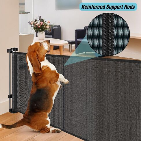 24 Inches Tall Retractable Baby Gates for Doorways, Short Dog Gates to Step Over, Extends up to 55" Wide, Reinforced Mesh Baby Gate for Kids or Pets, Doggie Gates Puppy Gates for The House (Black) in Kuwait