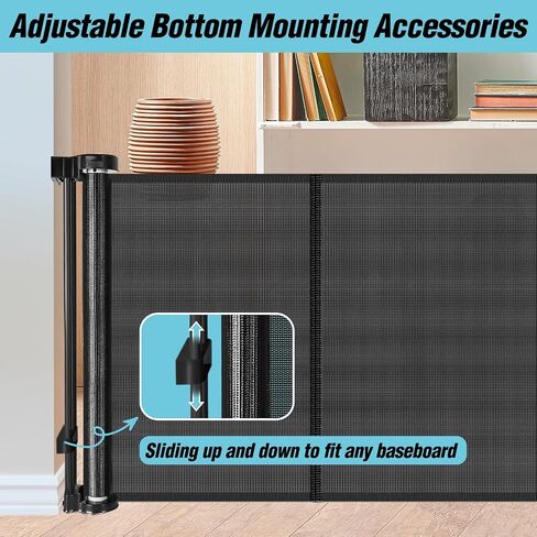 24 Inches Tall Retractable Baby Gates for Doorways, Short Dog Gates to Step Over, Extends up to 55" Wide, Reinforced Mesh Baby Gate for Kids or Pets, Doggie Gates Puppy Gates for The House (Black) in Kuwait
