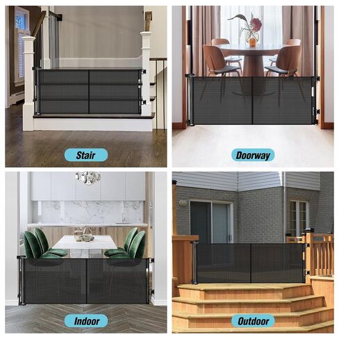 24 Inches Tall Retractable Baby Gates for Doorways, Short Dog Gates to Step Over, Extends up to 55" Wide, Reinforced Mesh Baby Gate for Kids or Pets, Doggie Gates Puppy Gates for The House (Black) in Kuwait