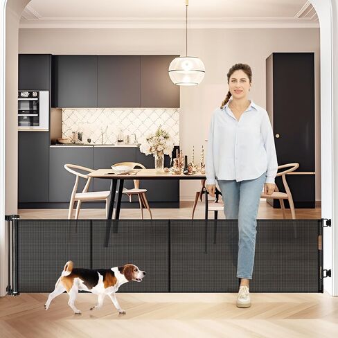 24 Inches Tall Retractable Baby Gates for Doorways, Short Dog Gates to Step Over, Extends up to 55" Wide, Reinforced Mesh Baby Gate for Kids or Pets, Doggie Gates Puppy Gates for The House (Black) in Kuwait