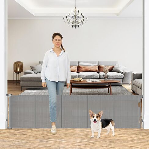 24 Inches Tall Retractable Baby Gates for Doorways, Short Dog Gates to Step Over, Extends up to 55" Wide, Reinforced Mesh Baby Gate for Kids or Pets, Doggie Gates Puppy Gates for The House (Black) in Kuwait