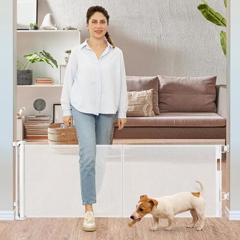 24 Inches Tall Retractable Baby Gates for Doorways, Short Dog Gates to Step Over, Extends up to 55" Wide, Reinforced Mesh Baby Gate for Kids or Pets, Doggie Gates Puppy Gates for The House (Black) in Kuwait