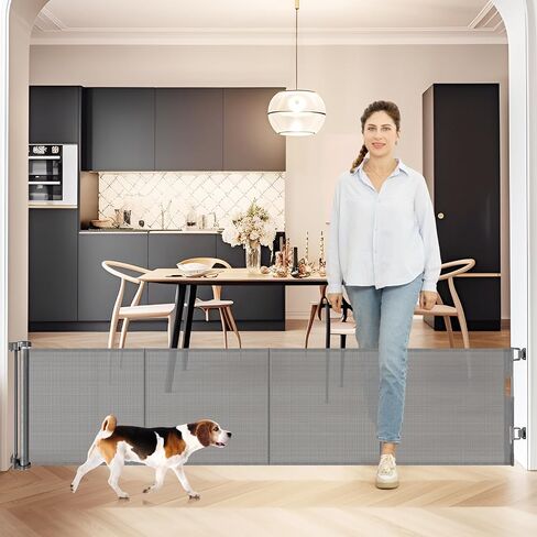 24 Inches Tall Retractable Baby Gates for Doorways, Short Dog Gates to Step Over, Extends up to 55" Wide, Reinforced Mesh Baby Gate for Kids or Pets, Doggie Gates Puppy Gates for The House (Black) in Kuwait