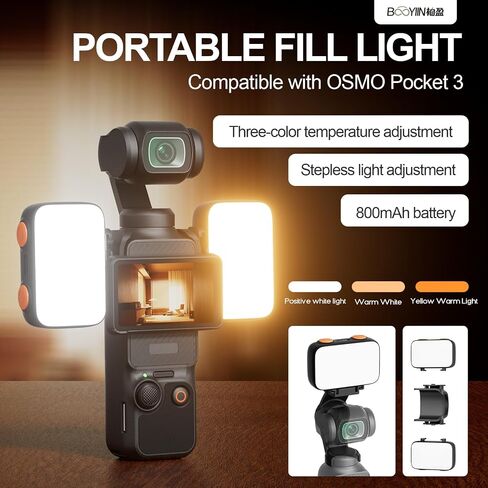 LED Fill Light for DJI OSMO Pocket 3, 800mAh Rechargeable Auxiliary LED Lighting with 6500K 3 Color Temperature and Levels Adjustable, DJI Pocket 3 Accessories Fill Light for Vlog Video Recording (2) in Saudi Arabia