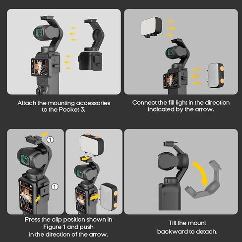 LED Fill Light for DJI OSMO Pocket 3, 800mAh Rechargeable Auxiliary LED Lighting with 6500K 3 Color Temperature and Levels Adjustable, DJI Pocket 3 Accessories Fill Light for Vlog Video Recording (2) in Saudi Arabia