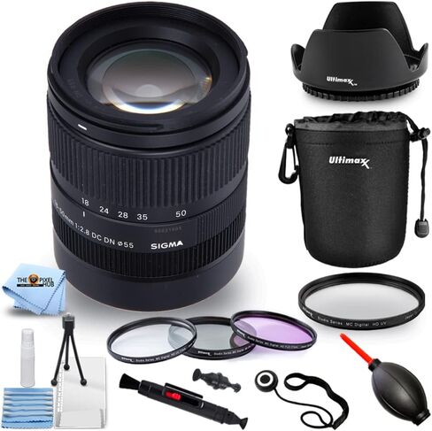 Sigma 18-50mm f/2.8 DC DN Contemporary Standard Zoom Lens for FUJIFILM X-Mount with Accessory Bundle Includes: Lens Pouch, Tulip Hood, Filter Kit, Lens Cap Keeper and More in Kuwait