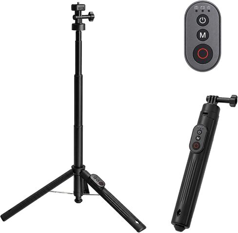 59-Inch Selfie Stick Tripod with Wireless Remote | Extendable portable stand supports GoPro, DJI Osmo Action and Insta360 cameras for vlogging, travel and group shots. in Kuwait