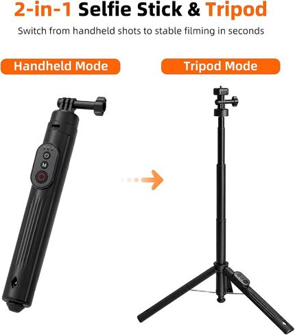 59-Inch Selfie Stick Tripod with Wireless Remote | Extendable portable stand supports GoPro, DJI Osmo Action and Insta360 cameras for vlogging, travel and group shots. in Kuwait