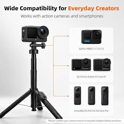 59-Inch Selfie Stick Tripod with Wireless Remote | Extendable portable stand supports GoPro, DJI Osmo Action and Insta360 cameras for vlogging, travel and group shots. in Kuwait