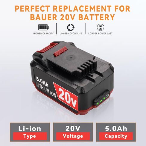 2 Packs 5.0Ah Replacement for Bauer 20V Battery 1701C-B 1702C-B 1907C-B 2108C-B 2109C-B, Compatible with Bauer 20 Volt Cordless Power Tools & Chargers 1704C-B 1906C-B 2506C-B 2108C-B 2105C-B in Kuwait