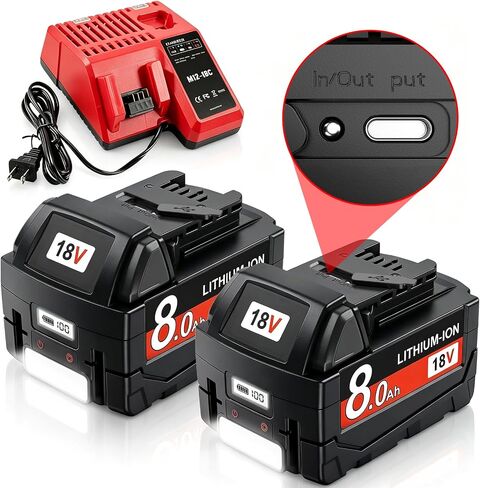 2pack 8000mAh Replacement for Milwaukee M18 Battery 18V High-Capacity Batteries Compatible with Milwaukee 18V 48-11-1815 48-11-1820 48-11-1840 48-11-1850 48-11-1860 Cordless Power Tools in Saudi Arabia