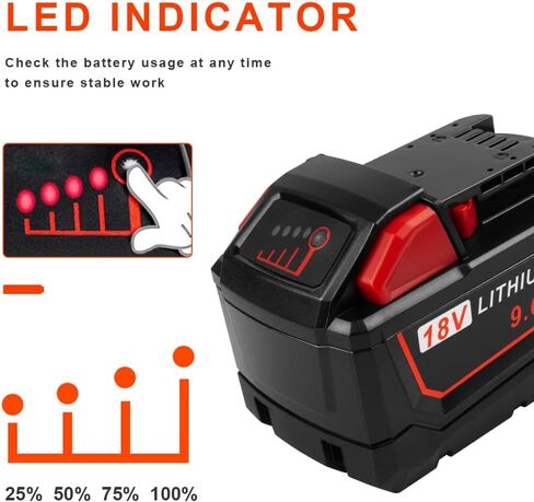 9Ah 18V Replacement for Milwaukee Mk18 Battery Compatible with 48-11-1850 48-11-1860 48-11-1845 48-11-1828 Cordless Power Tools Battery in Kuwait