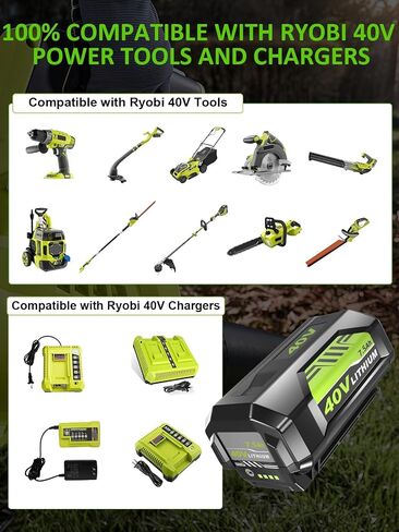 2Pack High Capacity 7500mAh Replacement for Ryobi 40V Battery and Charger | Compatible with Ryobi 40 Volt Battery Lithium OP40404 OP40401 OP40605 OP40602 OP4026 Cordless Power Tools in Kuwait