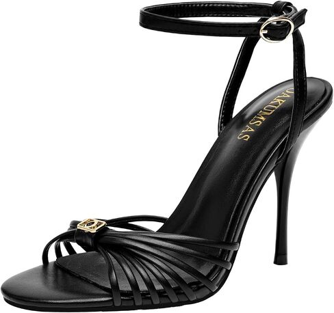 Strappy Heels for Women Open Toe Stiletto High Heel Ankle Strap Sandals | 4.33 Inch Round Toe Heeled Sandals Dressy Shoes for Party Wedding Bridal Shower Evening Formal Prom Daily in Kuwait