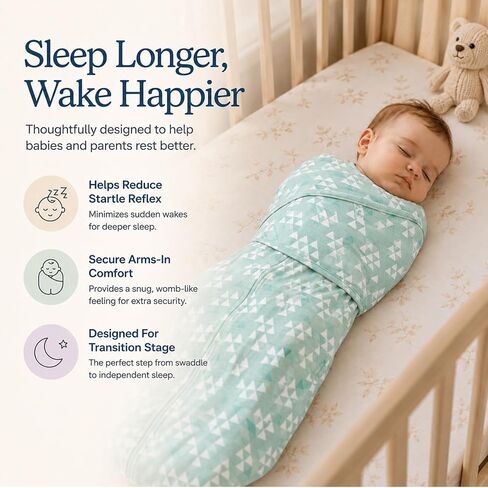 Sleepsack Swaddle,Sleep Sack 6-12 Months,Adjustable Wearable Transition Blanket, Swaddles for Babies Large,100% Cotton(Green) in Kuwait