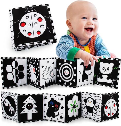 teytoy Baby Toys 0-6 Months, Black and White High Contrast Sensory Newborn Toys, Baby Soft Book for Early Education, Infant Tummy Time Toys, Baby Newborn Essentials Must Haves in Kuwait