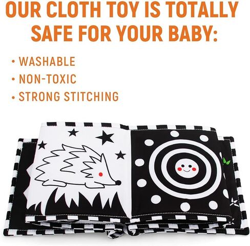 teytoy Baby Toys 0-6 Months, Black and White High Contrast Sensory Newborn Toys, Baby Soft Book for Early Education, Infant Tummy Time Toys, Baby Newborn Essentials Must Haves in Kuwait