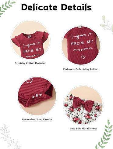 QITUDATEY Newborn Infant Baby Girls Clothes, Cute Summer Ruffle Romper Set | Baby Girls Outfits, Floral Shorts with HeadBand, Wine Red 3-6 Months in Kuwait