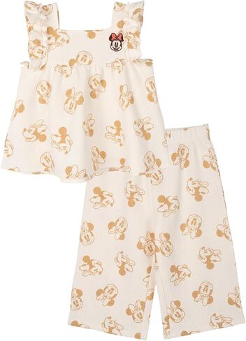 Disney Minnie Mouse Girls Waffle Knit Tank Top and Capri Pants Outfit Set Toddler to Big Kid Sizes (2T - 14-16) in Kuwait