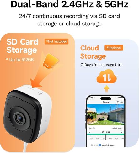 LongPlus 5MP 3K Indoor Window Camera, 2 Pack Safe View Window Camera | WiFi6, Blacklight Full-Color Night Vision, 24/7 Recording, Anti-Glare, AI Detection, No-Drill Installation, SD/Cloud Storage in Kuwait