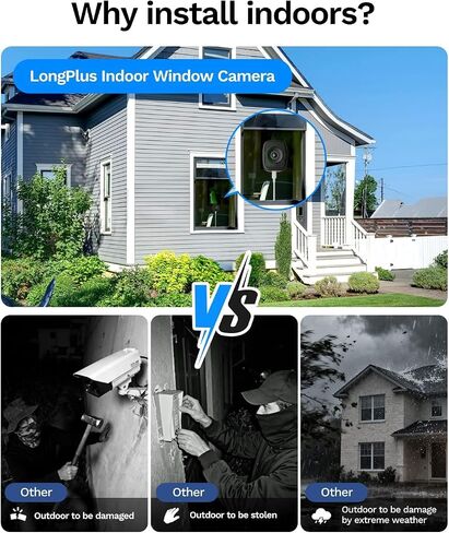 LongPlus 5MP 3K Indoor Window Camera, 2 Pack Safe View Window Camera | WiFi6, Blacklight Full-Color Night Vision, 24/7 Recording, Anti-Glare, AI Detection, No-Drill Installation, SD/Cloud Storage in Kuwait
