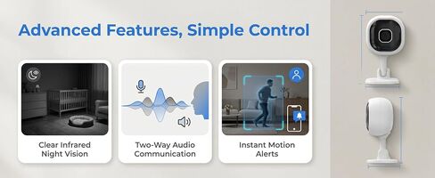 1Pack WiFi 1080P HD Camera for Remote Surveillance Indoor Security Camera for Baby Monitor Dog Camera w/2-Way Audio Siren Motion Detection Infrared Night Vision Magnetic Base Cloud & TF Card Storage in Kuwait