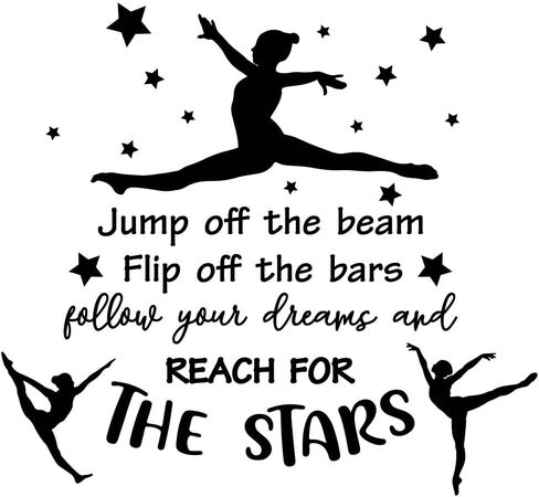SUPERDANT Gymnastics Quote Wall Stickers Girl's Vinyl Bedroom Wall Decor | Motivational Gymnastic Text Follow Your Dreams and Reach for The Stars Gymnast Wallpaper Decal for Bedroom Training Room in Kuwait
