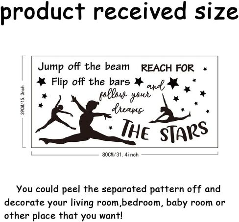 SUPERDANT Gymnastics Quote Wall Stickers Girl's Vinyl Bedroom Wall Decor | Motivational Gymnastic Text Follow Your Dreams and Reach for The Stars Gymnast Wallpaper Decal for Bedroom Training Room in Kuwait