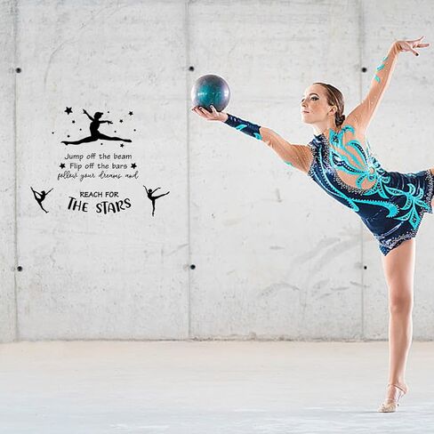 SUPERDANT Gymnastics Quote Wall Stickers Girl's Vinyl Bedroom Wall Decor | Motivational Gymnastic Text Follow Your Dreams and Reach for The Stars Gymnast Wallpaper Decal for Bedroom Training Room in Kuwait